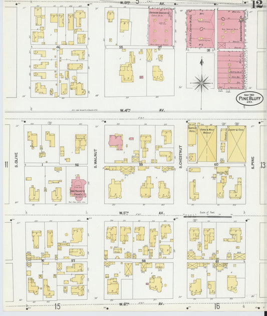 Sanborn Fire Insurance Map from Pine Bluff, Jefferson County, Arkansas (1901), Sheet #0012 - Historic Sanborn Fire Insurance Map Print, vintage old map wall art, antique decor, genealogy gift, Arkansas Arkansas map