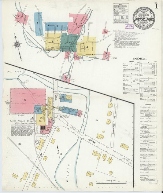 Sanborn Fire Insurance Map from Stafford Springs, Tolland County, Connecticut (1911), Sheet #0001 - Complete Map Set gallery image, historic Sanborn map, vintage wall art, Connecticut Connecticut