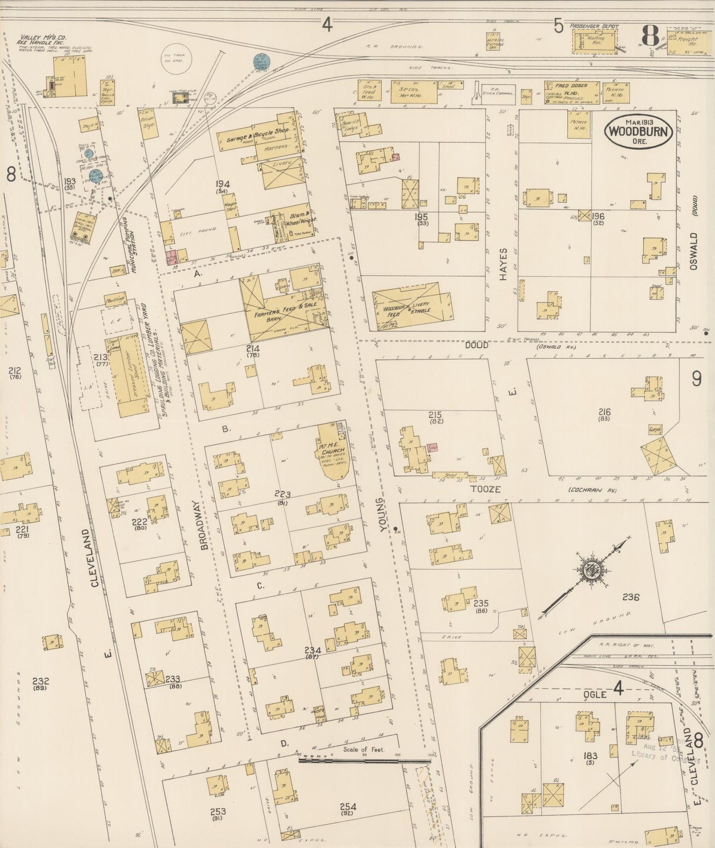 Sanborn Fire Insurance Map from Woodburn, Marion County, Oregon (1913), Sheet #0008 - Complete Map Set gallery image, historic Sanborn map, vintage wall art, Oregon Oregon