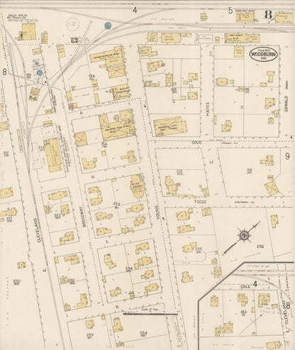 Sanborn Fire Insurance Map from Woodburn, Marion County, Oregon (1913), Sheet #0008 - Complete Map Set gallery image, historic Sanborn map, vintage wall art, Oregon Oregon