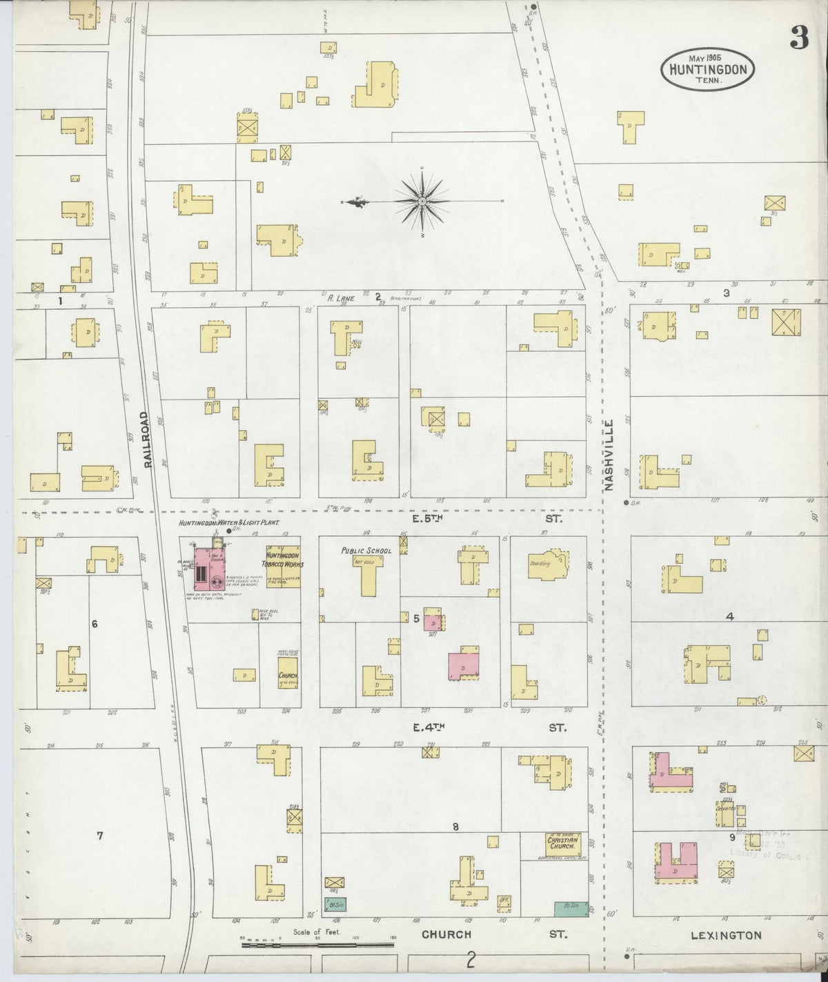 Sanborn Fire Insurance Map from Huntingdon, Carroll County, Tennessee (1905), Sheet #0003 - Complete Map Set gallery image, historic Sanborn map, vintage wall art, Tennessee Tennessee