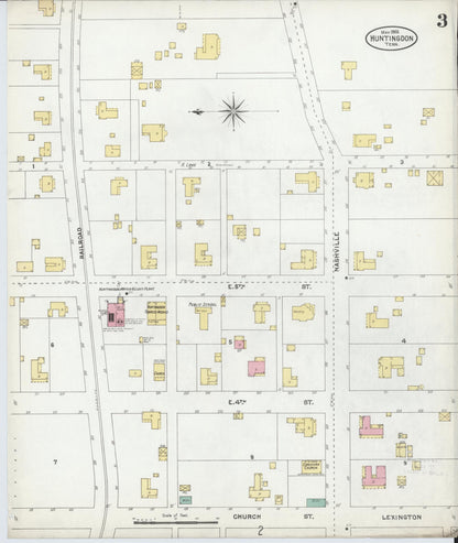Sanborn Fire Insurance Map from Huntingdon, Carroll County, Tennessee (1905), Sheet #0003 - Complete Map Set gallery image, historic Sanborn map, vintage wall art, Tennessee Tennessee