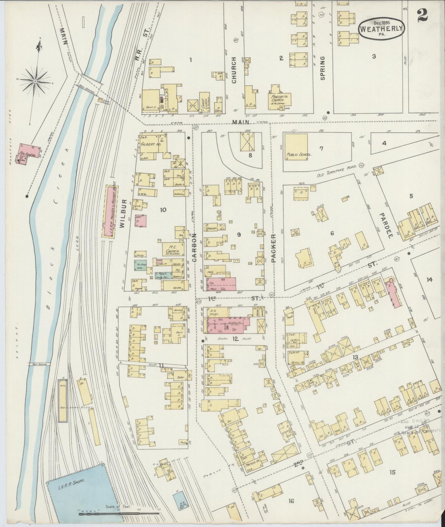 Sanborn Fire Insurance Map from Weatherly, Carbon County, Pennsylvania (1895), Sheet #0002 - Historic Sanborn Fire Insurance Map Print, vintage old map wall art, antique decor, genealogy gift, Pennsylvania Pennsylvania map