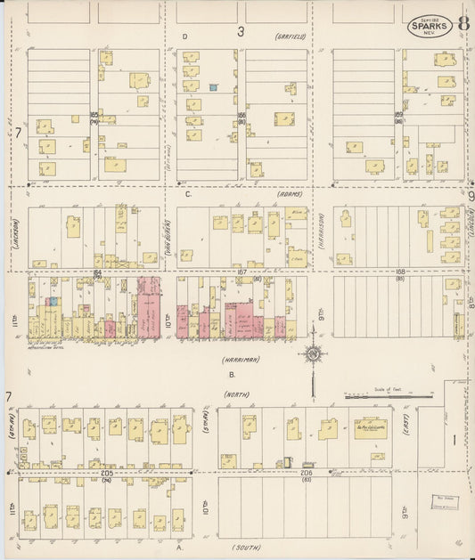 Sanborn Fire Insurance Map from Sparks, Washoe County, Nevada (1912), Sheet #0008 - Historic Sanborn Fire Insurance Map Print, vintage old map wall art, antique decor, genealogy gift, Nevada Nevada map