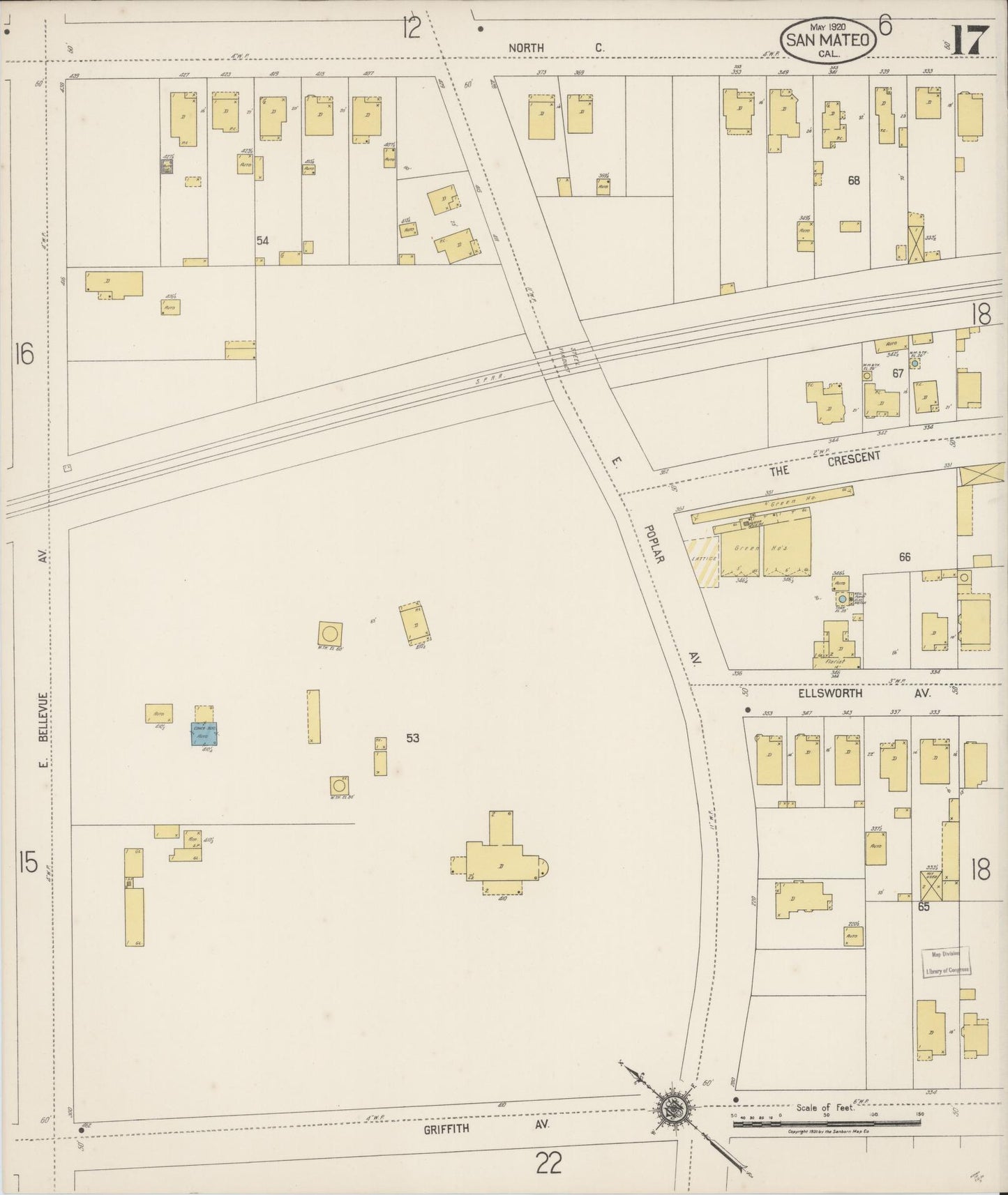 Sanborn Fire Insurance Map from San Mateo, San Mateo County, California (1920), Sheet #0017 - Complete Map Set gallery image, historic Sanborn map, vintage wall art, California California