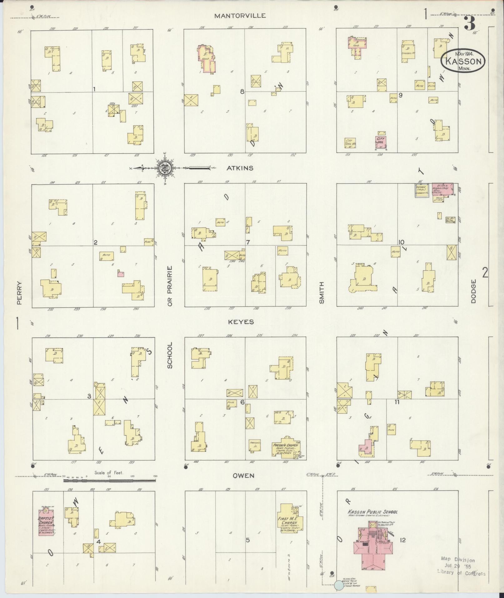 Sanborn Fire Insurance Map from Kasson, Dodge County, Minnesota (1914), Sheet #0003 - Historic Sanborn Fire Insurance Map Print, vintage old map wall art, antique decor, genealogy gift, Minnesota Minnesota map