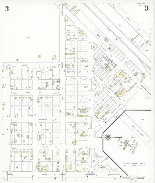 Sanborn Fire Insurance Map from Seagraves, Gaines County, Texas (1940), Sheet #0003 - Historic Sanborn Fire Insurance Map Print, vintage old map wall art, antique decor, genealogy gift, Texas Texas map