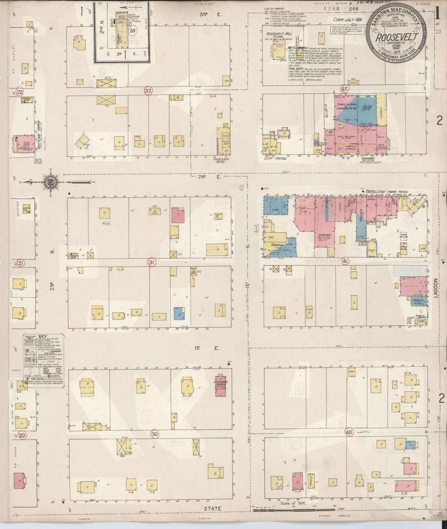 Sanborn Fire Insurance Map from Roosevelt, Duchesne County, Utah (1931), Sheet #0001 - Complete Map Set gallery image, historic Sanborn map, vintage wall art, Utah Utah