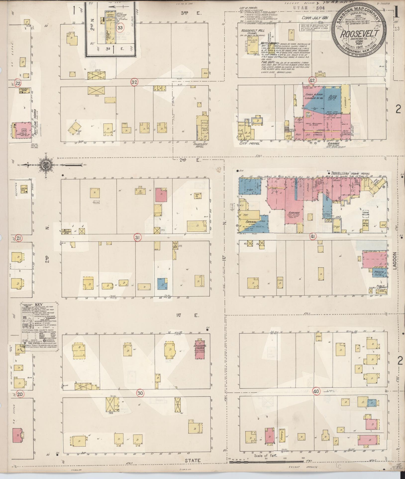 Sanborn Fire Insurance Map from Roosevelt, Duchesne County, Utah (1931), Sheet #0001 - Complete Map Set gallery image, historic Sanborn map, vintage wall art, Utah Utah