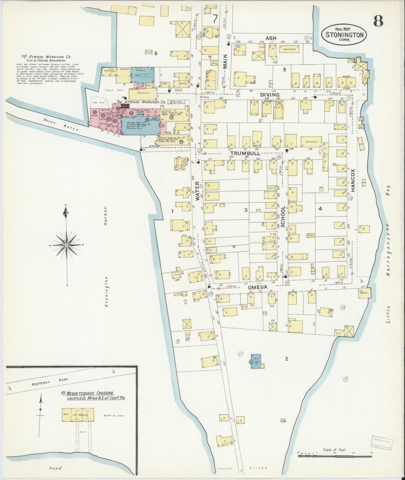 Sanborn Fire Insurance Map from Stonington, New London County, Connecticut (1907), Sheet #0008 - Historic Sanborn Fire Insurance Map Print, vintage old map wall art, antique decor, genealogy gift, Connecticut Connecticut map