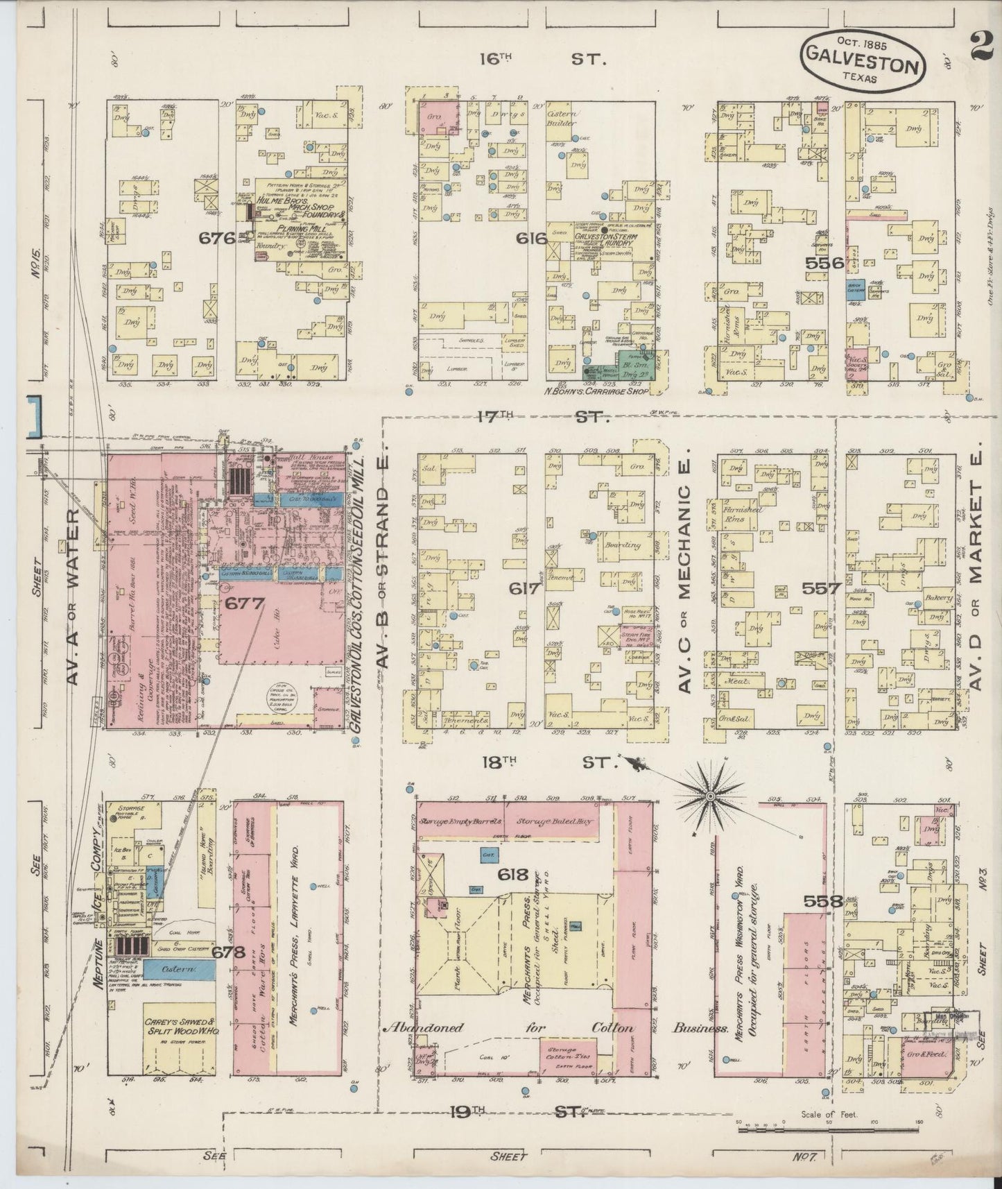 Sanborn Fire Insurance Map from Galveston, Galveston County, Texas (1885), Sheet #0002 - Historic Sanborn Fire Insurance Map Print, vintage old map wall art, antique decor, genealogy gift, Texas Texas map