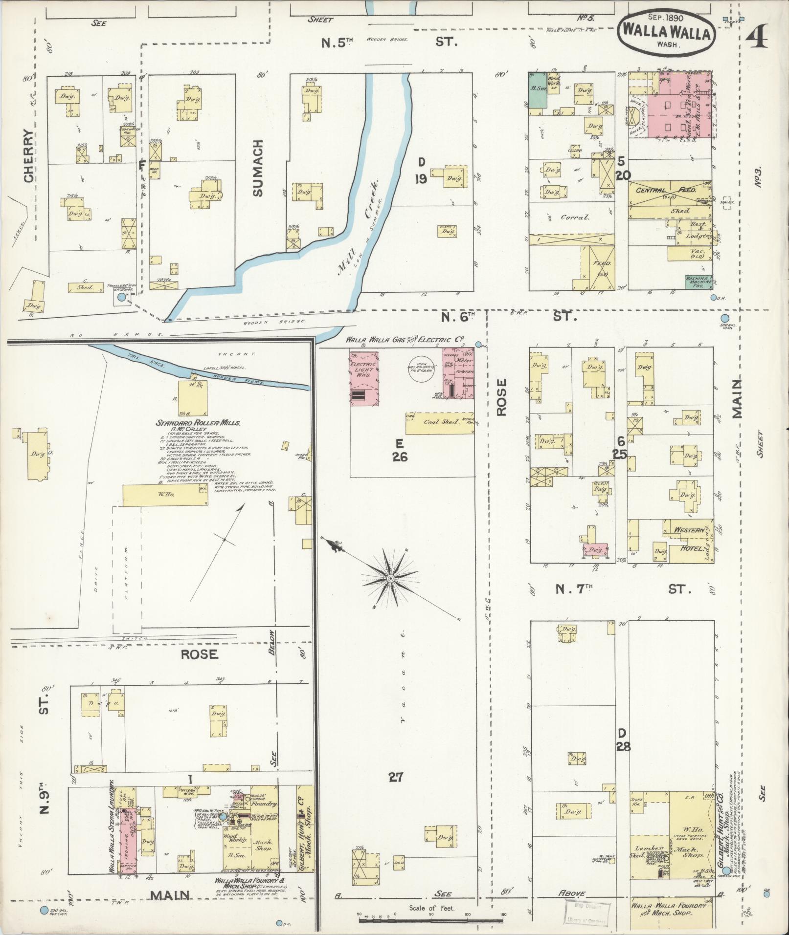 Sanborn Fire Insurance Map from Walla Walla, Walla Walla County, Washington (1890), Sheet #0004 - Complete Map Set gallery image, historic Sanborn map, vintage wall art, Washington Washington