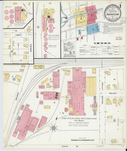 Sanborn Fire Insurance Map from Newcomerstown, Tuscarawas County, Ohio (1907), Sheet #0001 - Historic Sanborn Fire Insurance Map Print, vintage old map wall art, antique decor, genealogy gift, Ohio Ohio map