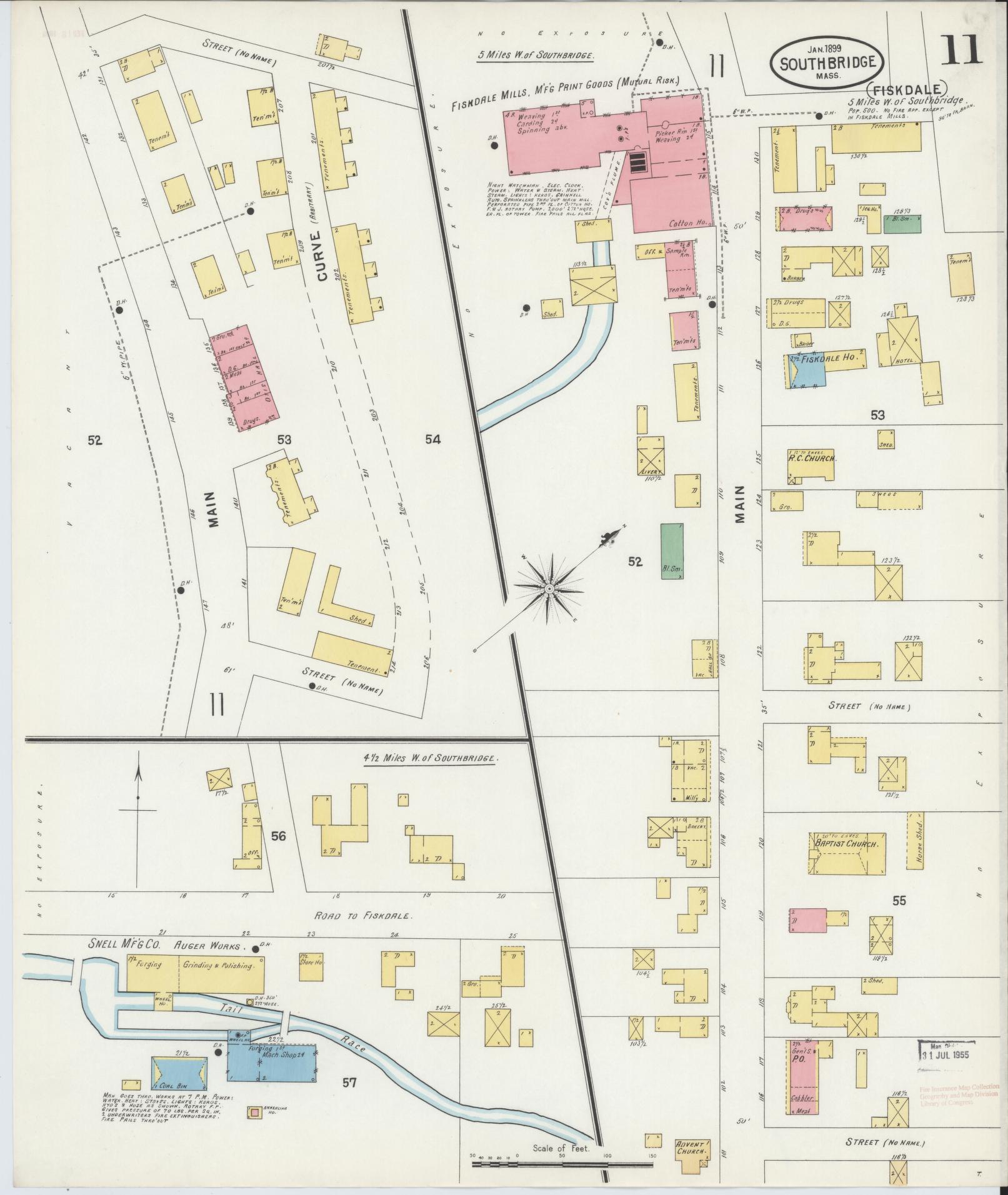 Sanborn Fire Insurance Map from Southbridge, Worcester County, Massachusetts (1899), Sheet #0011 - Historic Sanborn Fire Insurance Map Print, vintage old map wall art, antique decor, genealogy gift, Massachusetts Massachusetts map