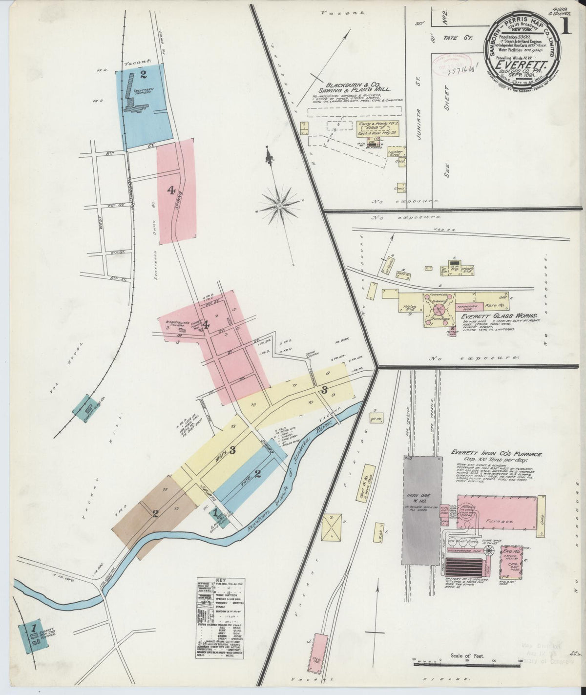 Sanborn Fire Insurance Map from Everett, Bedford County, Pennsylvania (1891), Sheet #0001 - Complete Map Set gallery image, historic Sanborn map, vintage wall art, Pennsylvania Pennsylvania