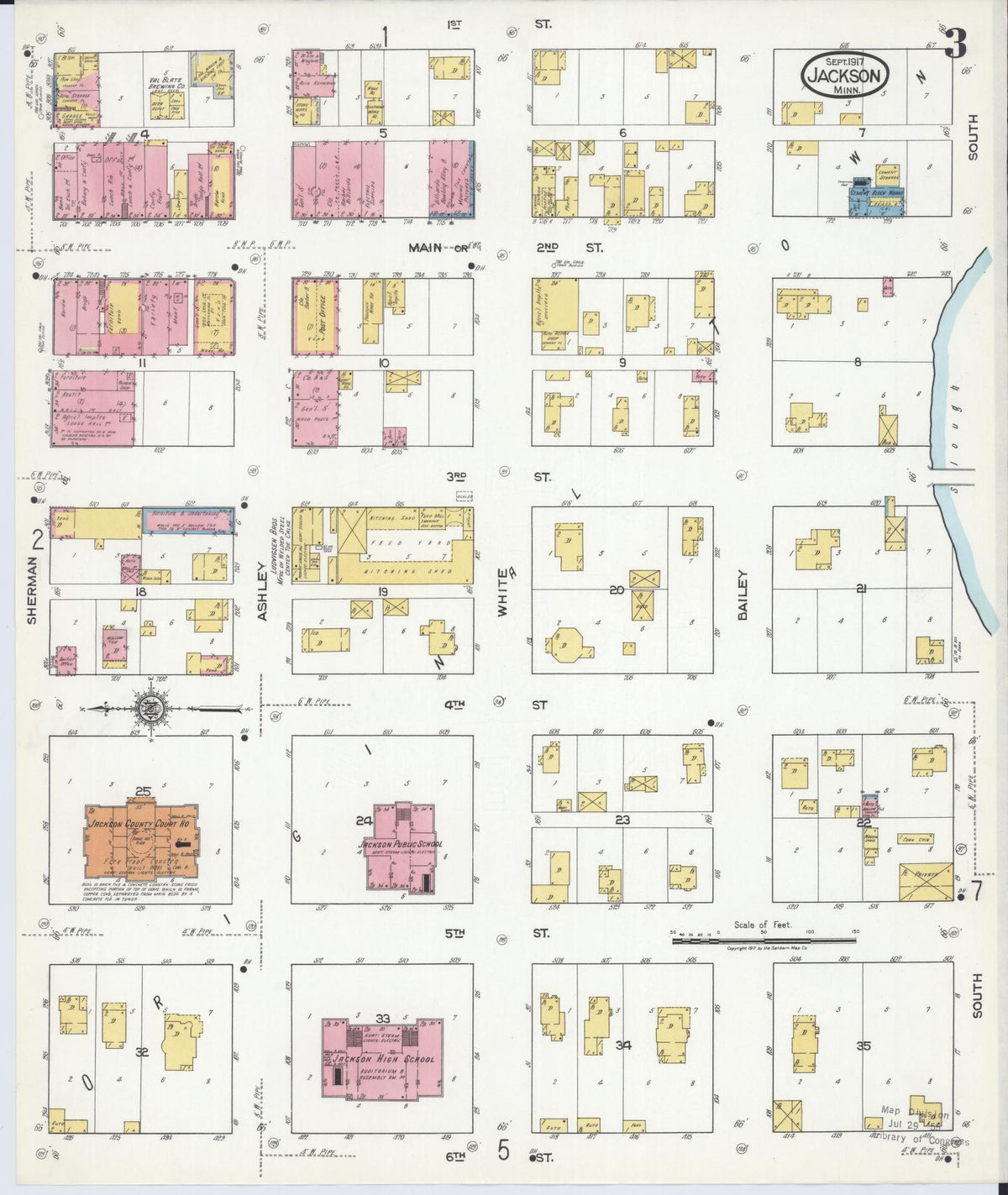 Sanborn Fire Insurance Map from Jackson, Jackson County, Minnesota (1917), Sheet #0003 - Historic Sanborn Fire Insurance Map Print, vintage old map wall art, antique decor, genealogy gift, Minnesota Minnesota map