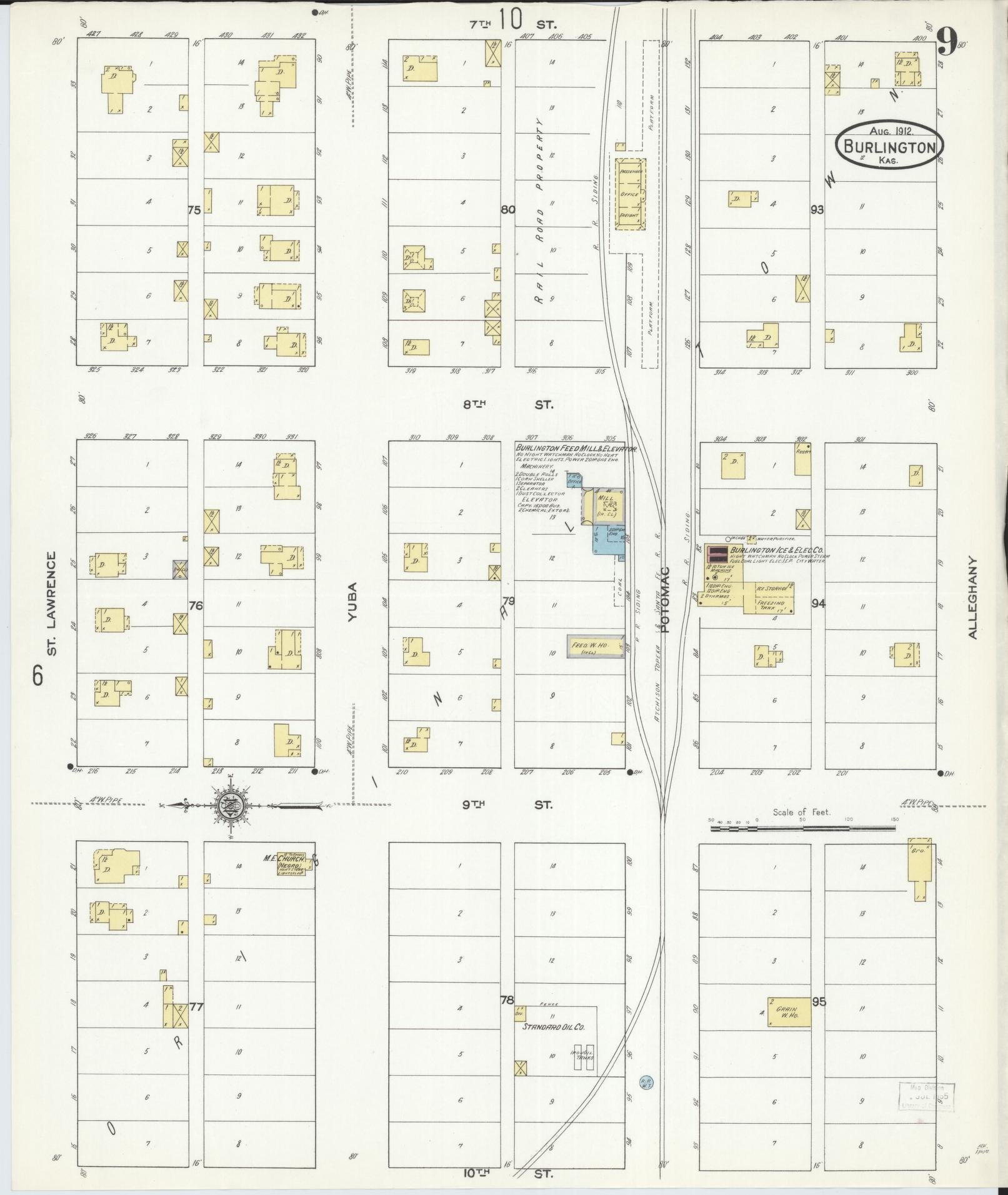 Sanborn Fire Insurance Map from Burlington, Coffey County, Kansas (1912), Sheet #0009 - Complete Map Set gallery image, historic Sanborn map, vintage wall art, Kansas Kansas