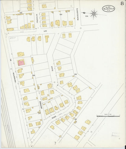 Sanborn Fire Insurance Map from Bluefield, Mercer County, West Virginia (1907), Sheet #0008 - Complete Map Set gallery image, historic Sanborn map, vintage wall art, West Virginia West Virginia