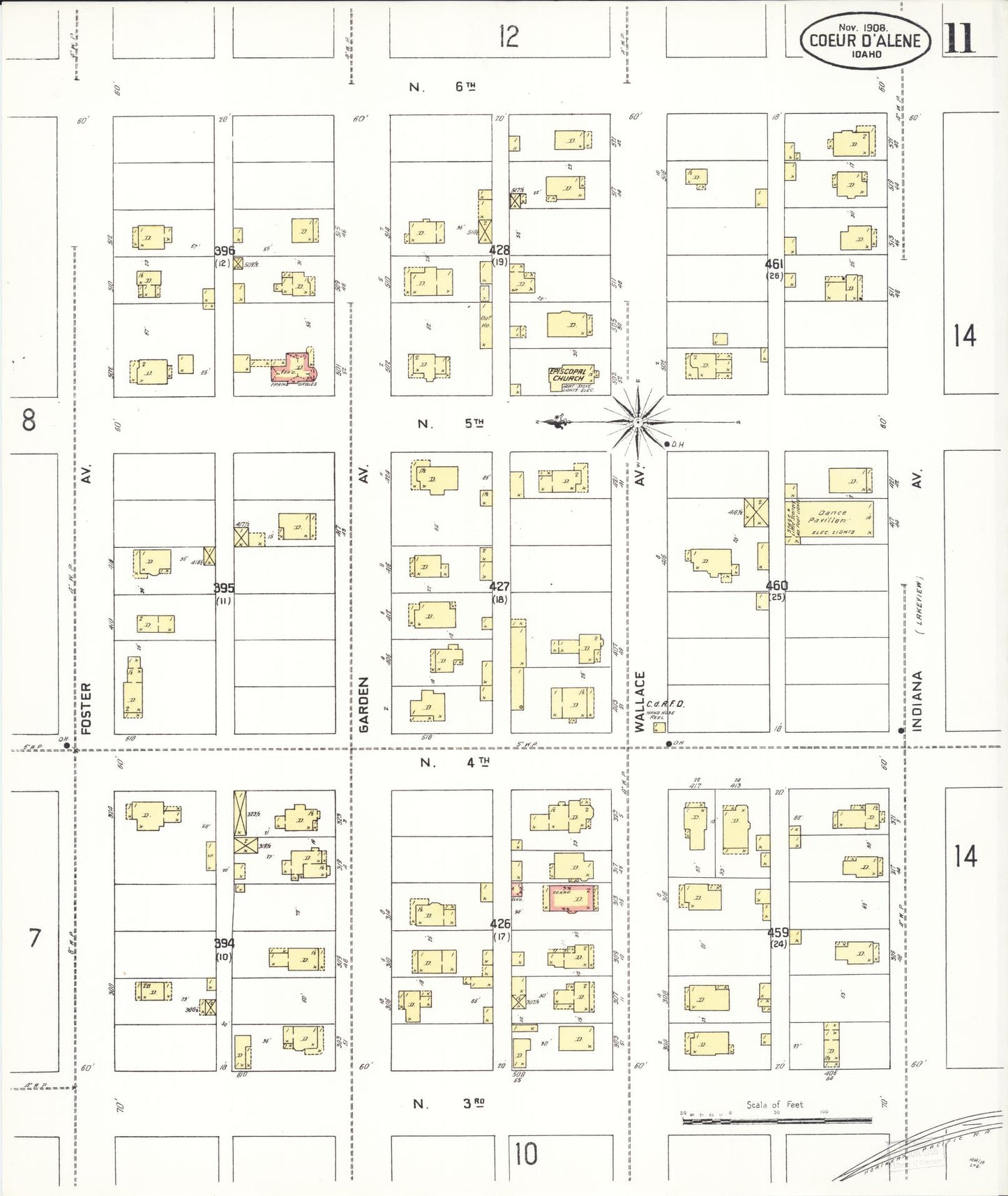 Sanborn Fire Insurance Map from Coeur D'alene, Kootenai County, Idaho (1908), Sheet #0011 - Historic Sanborn Fire Insurance Map Print, vintage old map wall art, antique decor, genealogy gift, Idaho Idaho map