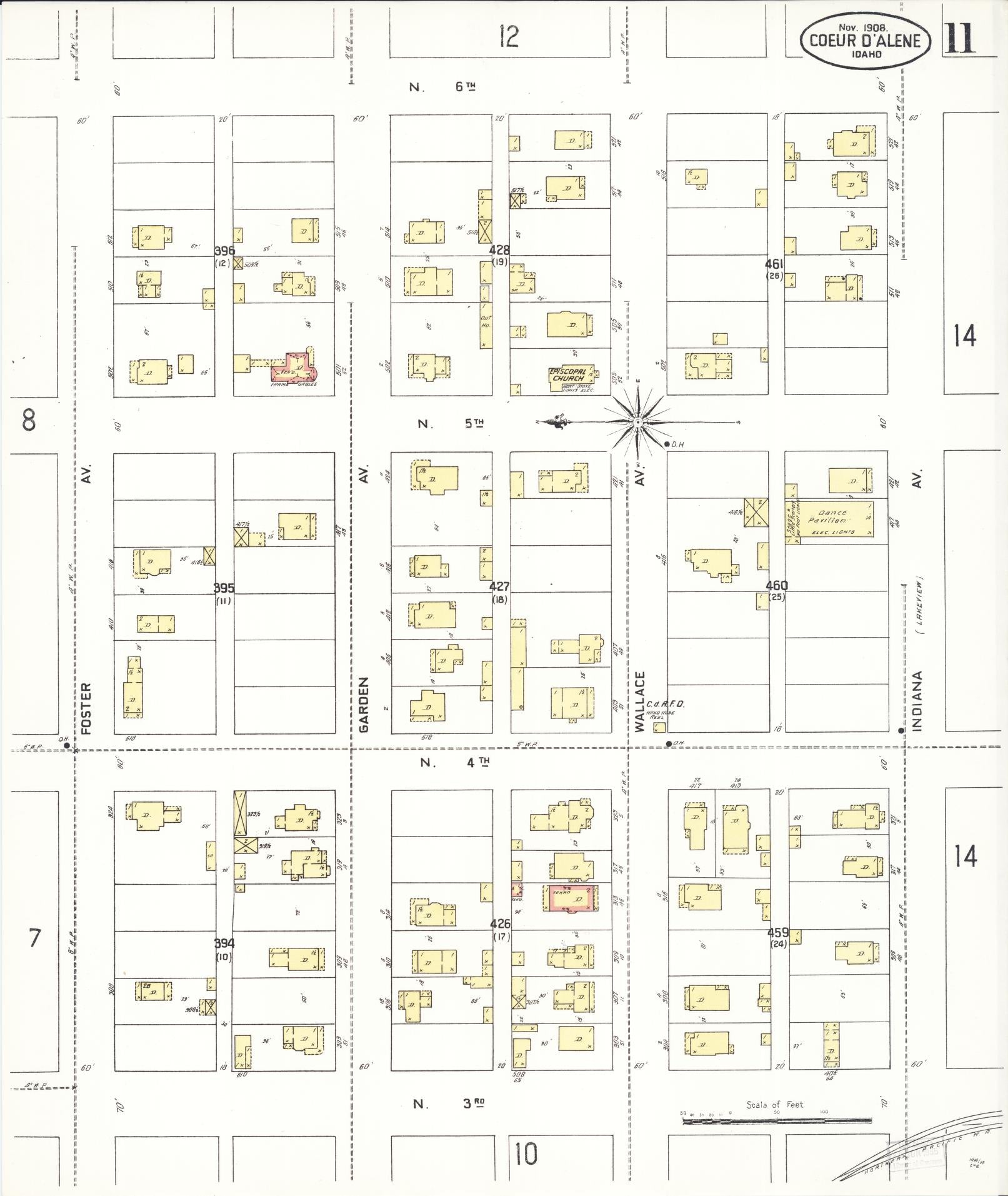 Sanborn Fire Insurance Map from Coeur D'alene, Kootenai County, Idaho (1908), Sheet #0011 - Historic Sanborn Fire Insurance Map Print, vintage old map wall art, antique decor, genealogy gift, Idaho Idaho map