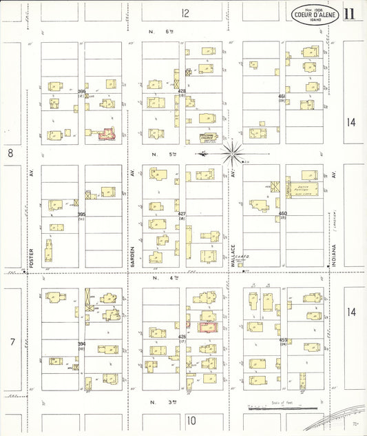Sanborn Fire Insurance Map from Coeur D'alene, Kootenai County, Idaho (1908), Sheet #0011 - Historic Sanborn Fire Insurance Map Print, vintage old map wall art, antique decor, genealogy gift, Idaho Idaho map