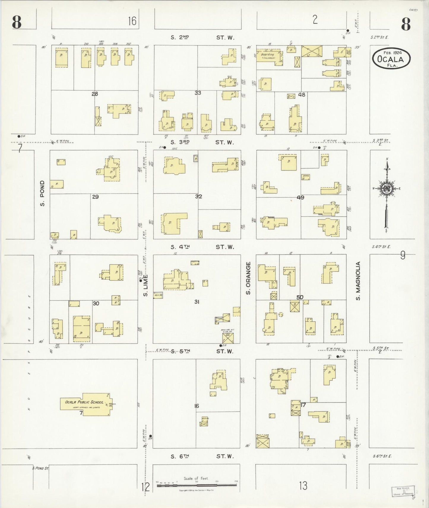 Sanborn Fire Insurance Map from Ocala, Marion County, Florida (1924), Sheet #0008 - Complete Map Set gallery image, historic Sanborn map, vintage wall art, Florida Florida