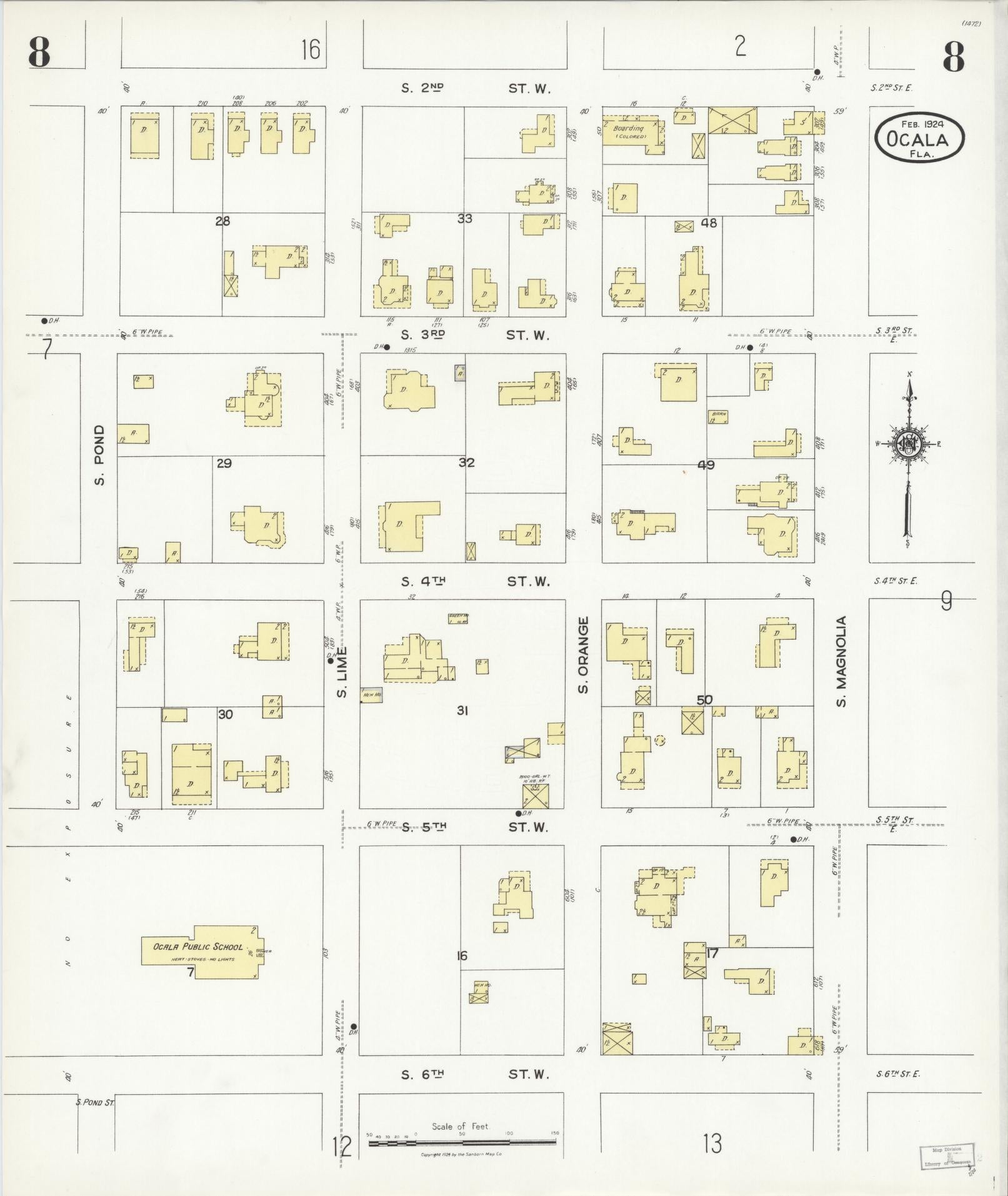 Sanborn Fire Insurance Map from Ocala, Marion County, Florida (1924), Sheet #0008 - Complete Map Set gallery image, historic Sanborn map, vintage wall art, Florida Florida