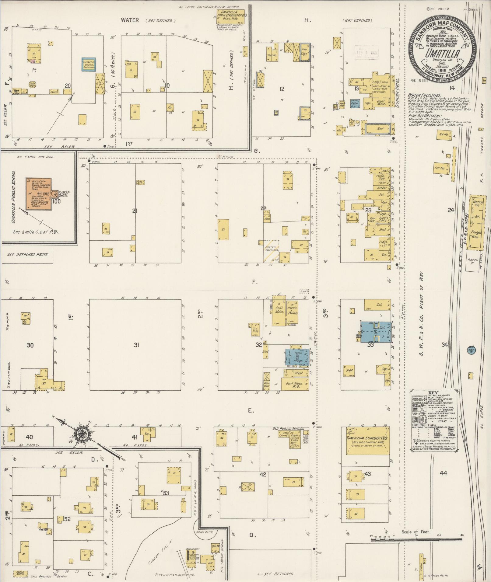 Sanborn Fire Insurance Map from Umatilla, Umatilla County, Oregon (1915), Sheet #0001 - Historic Sanborn Fire Insurance Map Print, vintage old map wall art, antique decor, genealogy gift, Oregon Oregon map