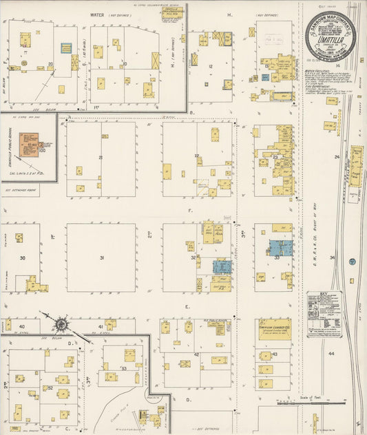 Sanborn Fire Insurance Map from Umatilla, Umatilla County, Oregon (1915), Sheet #0001 - Historic Sanborn Fire Insurance Map Print, vintage old map wall art, antique decor, genealogy gift, Oregon Oregon map
