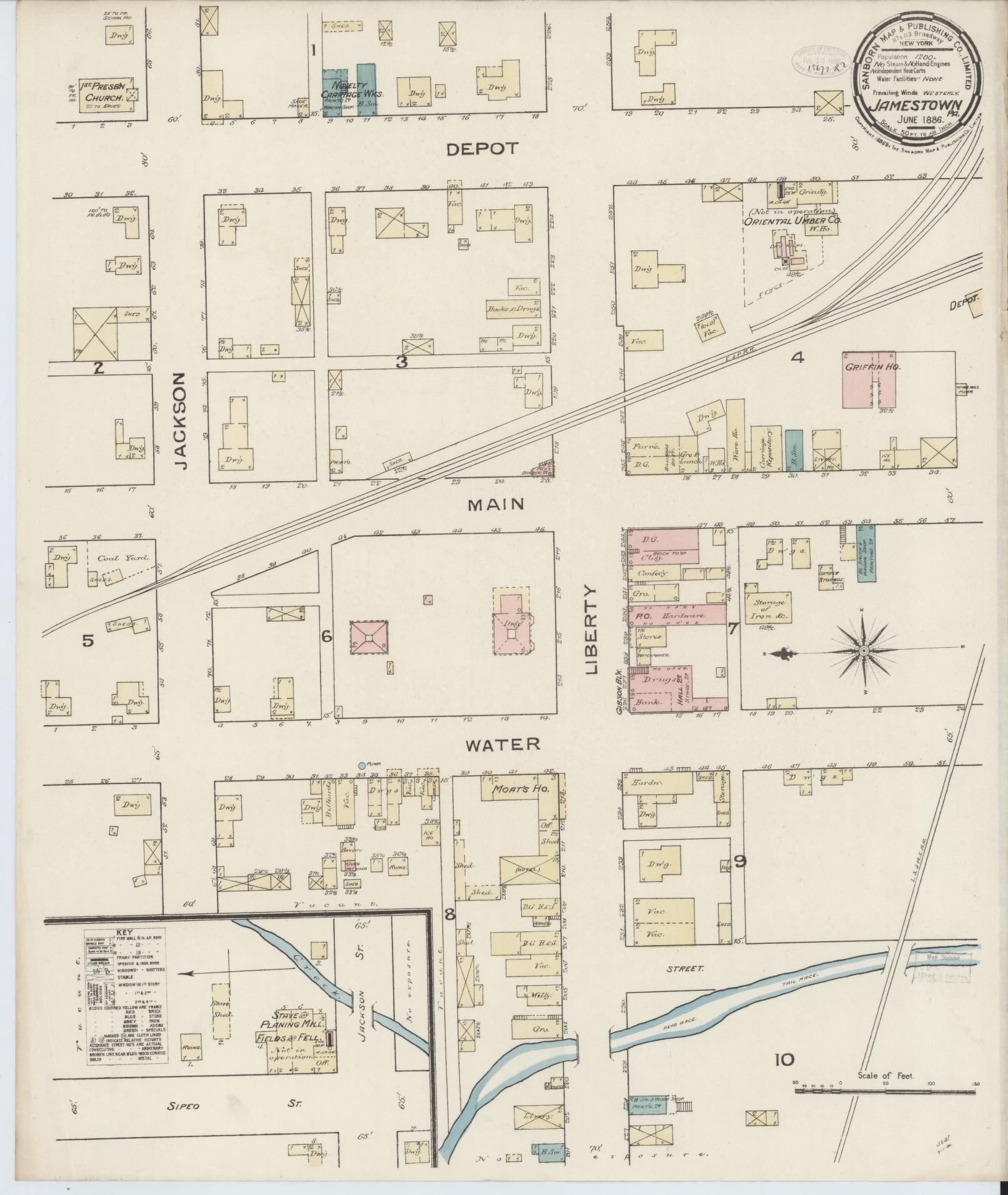 Sanborn Fire Insurance Map from Jamestown, Mercer County, Pennsylvania. (1886) – Historic Sanborn Fire Insurance Map Print