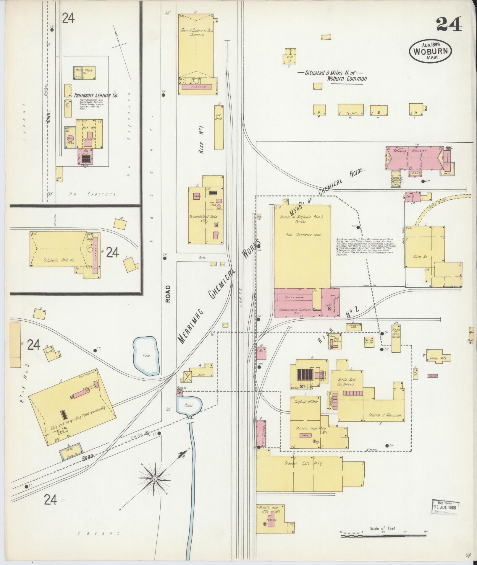 Sanborn Fire Insurance Map from Woburn, Middlesex County, Massachusetts (1899), Sheet #0024 - Historic Sanborn Fire Insurance Map Print, vintage old map wall art, antique decor, genealogy gift, Massachusetts Massachusetts map