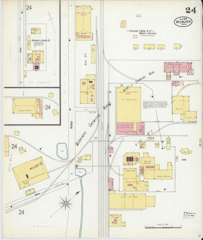 Sanborn Fire Insurance Map from Woburn, Middlesex County, Massachusetts (1899), Sheet #0024 - Historic Sanborn Fire Insurance Map Print, vintage old map wall art, antique decor, genealogy gift, Massachusetts Massachusetts map