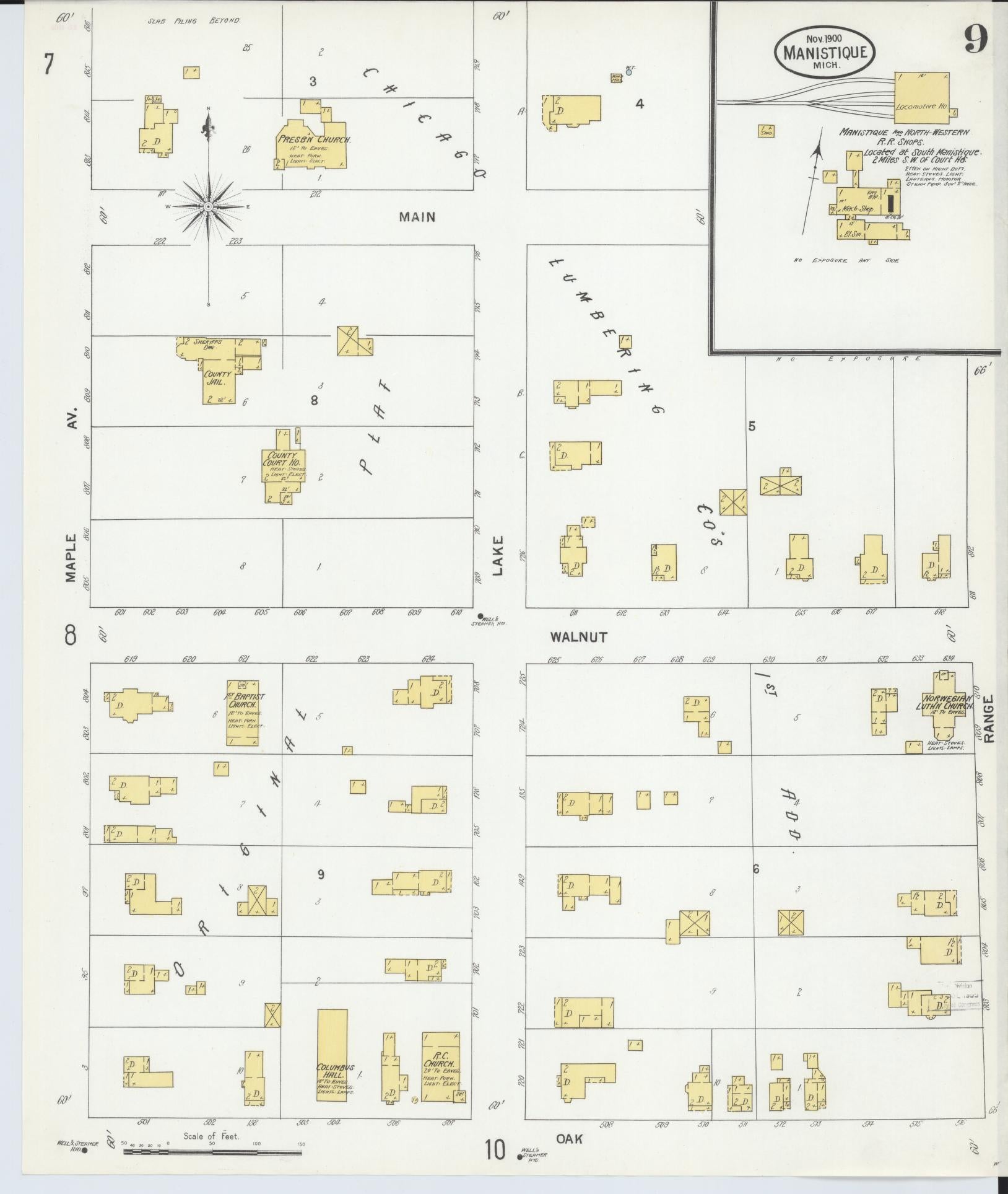 Sanborn Fire Insurance Map from Manistique, Schoolcraft County, Michigan (1900), Sheet #0009 - Complete Map Set gallery image, historic Sanborn map, vintage wall art, Michigan Michigan