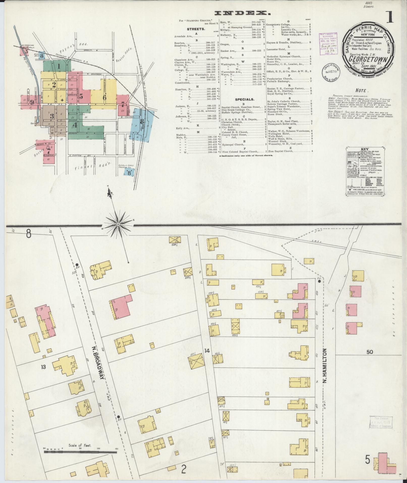 Sanborn Fire Insurance Map from Georgetown, Scott County, Kentucky (1901), Sheet #0001 - Complete Map Set gallery image, historic Sanborn map, vintage wall art, Kentucky Kentucky