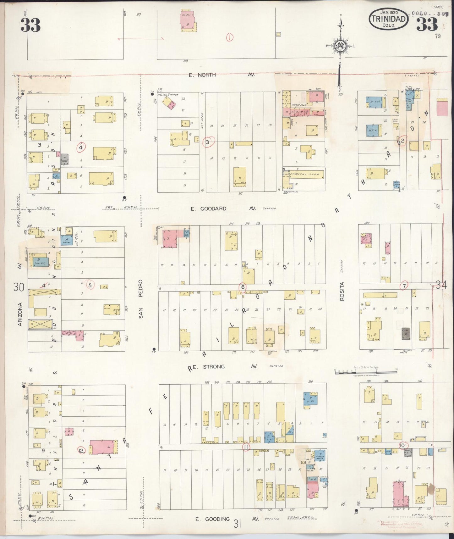 Sanborn Fire Insurance Map from Trinidad, Las Animas County, Colorado (1948), Sheet #0033 - Complete Map Set gallery image, historic Sanborn map, vintage wall art, Colorado Colorado