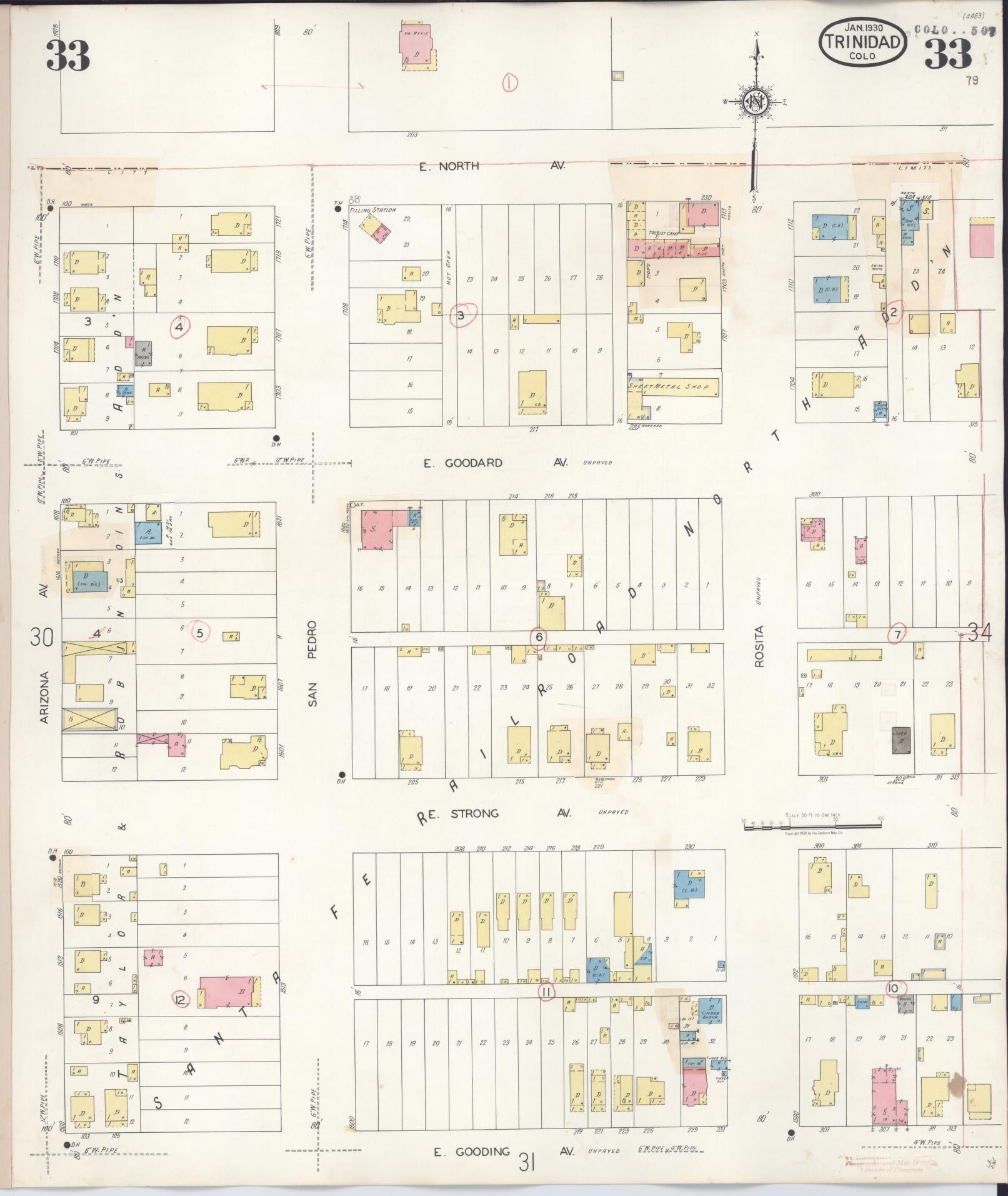 Sanborn Fire Insurance Map from Trinidad, Las Animas County, Colorado (1948), Sheet #0033 - Complete Map Set gallery image, historic Sanborn map, vintage wall art, Colorado Colorado