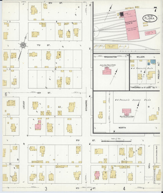 Sanborn Fire Insurance Map from Flora, Clay County, Illinois (1912), Sheet #0007 - Historic Sanborn Fire Insurance Map Print, vintage old map wall art, antique decor, genealogy gift, Illinois Illinois map