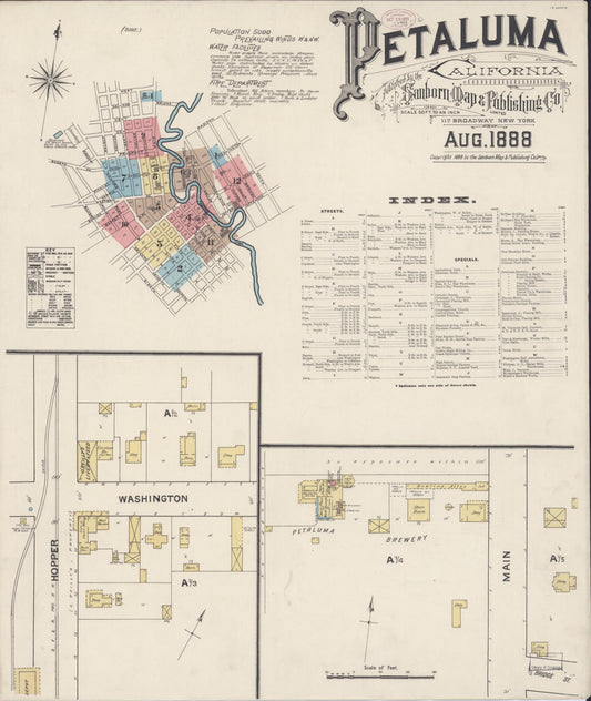 Sanborn Fire Insurance Map from Petaluma, Sonoma County, California (1888), Sheet #0001 - Complete Map Set gallery image, historic Sanborn map, vintage wall art, California California