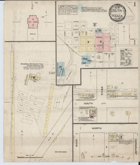 Sanborn Fire Insurance Map from Ithaca, Gratiot County, Michigan (1884), Sheet #0001 - Historic Sanborn Fire Insurance Map Print, vintage old map wall art, antique decor, genealogy gift, Michigan Michigan map