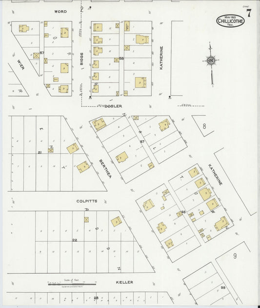 Sanborn Fire Insurance Map from Chillicothe, Hardeman County, Texas (1921), Sheet #0007 - Historic Sanborn Fire Insurance Map Print, vintage old map wall art, antique decor, genealogy gift, Texas Texas map