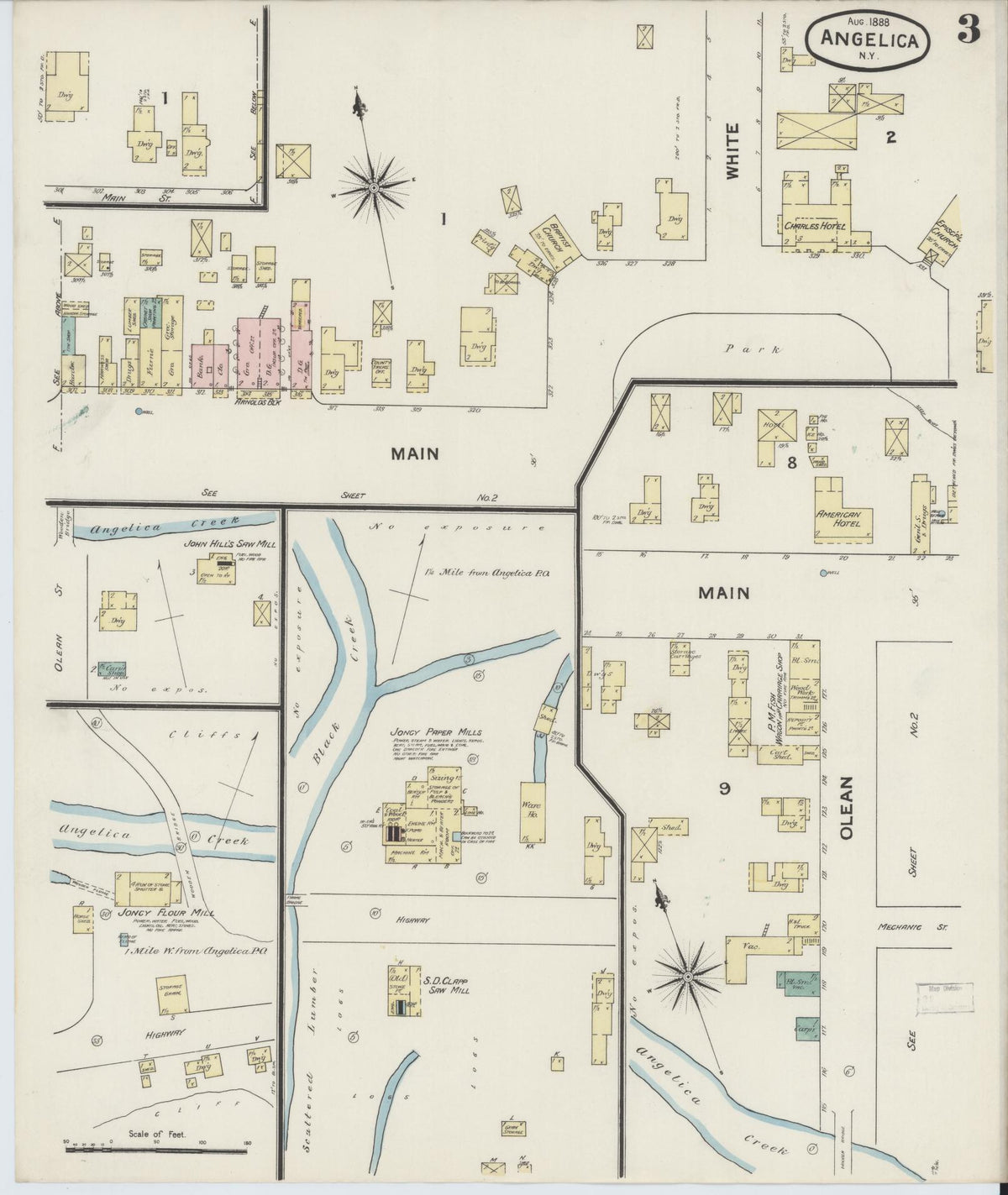 Sanborn Fire Insurance Map from Angelica, Allegany County, New York (1888), Sheet #0003 - Complete Map Set gallery image, historic Sanborn map, vintage wall art, New York New York