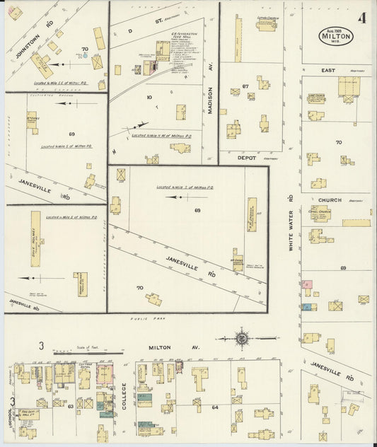 Sanborn Fire Insurance Map from Milton, Rock County, Wisconsin (1909), Sheet #0004 - Historic Sanborn Fire Insurance Map Print, vintage old map wall art, antique decor, genealogy gift, Wisconsin Wisconsin map