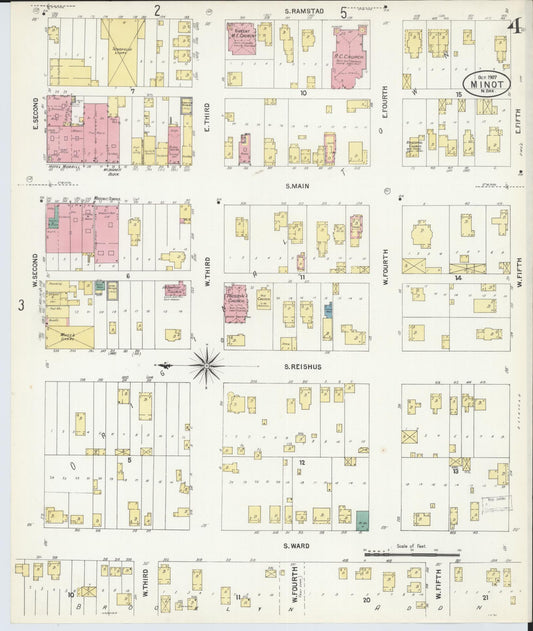 Sanborn Fire Insurance Map from Minot, Ward County, North Dakota (1907), Sheet #0004 - Historic Sanborn Fire Insurance Map Print, vintage old map wall art, antique decor, genealogy gift, North Dakota North Dakota map
