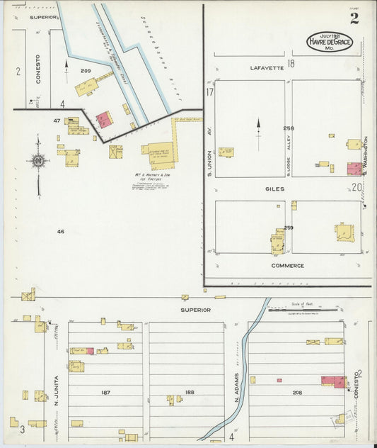 Sanborn Fire Insurance Map from Havre De Grace, Harford County, Maryland (1921), Sheet #0002 - Historic Sanborn Fire Insurance Map Print, vintage old map wall art