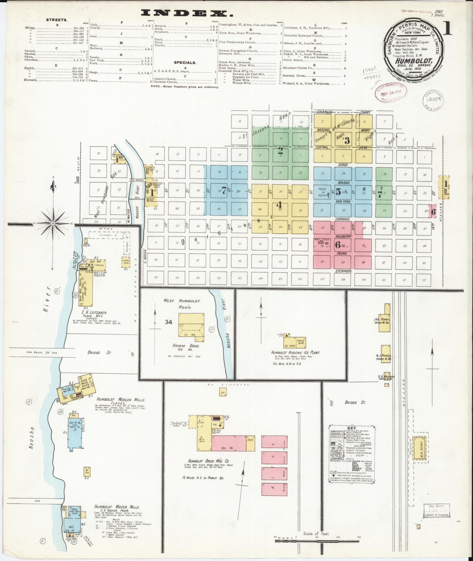 Sanborn Fire Insurance Map from Humboldt, Allen County, Kansas (1899), Sheet #0001 - Complete Map Set gallery image, historic Sanborn map, vintage wall art, Kansas Kansas
