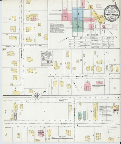 Sanborn Fire Insurance Map from Morganfield, Union County, Kentucky (1906), Sheet #0001 - Complete Map Set gallery image, historic Sanborn map, vintage wall art, Kentucky Kentucky