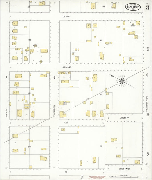 Sanborn Fire Insurance Map from Elmhurst, Alameda County, California (1905), Sheet #0003 - Historic Sanborn Fire Insurance Map Print, vintage old map wall art, antique decor, genealogy gift, California California map