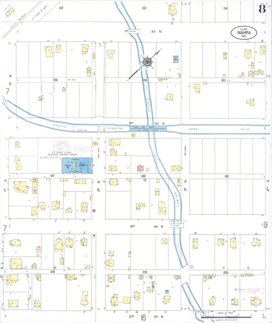 Sanborn Fire Insurance Map from Nampa, Canyon County, Idaho (1921), Sheet #0008 - Historic Sanborn Fire Insurance Map Print, vintage old map wall art, antique decor, genealogy gift, Idaho Idaho map