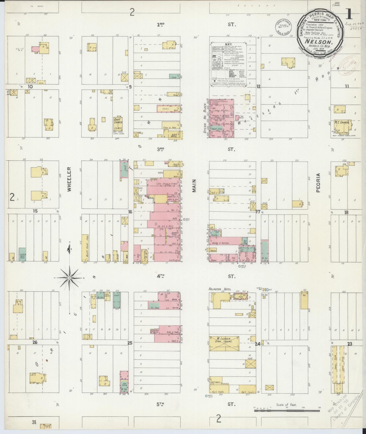 Sanborn Fire Insurance Map from Nelson, Nuckolls County, Nebraska (1899), Sheet #0001 - Historic Sanborn Fire Insurance Map Print, vintage old map wall art, antique decor, genealogy gift, Nebraska Nebraska map