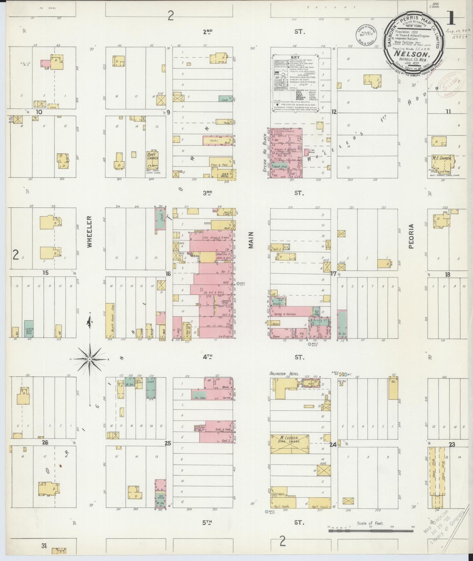 Sanborn Fire Insurance Map from Nelson, Nuckolls County, Nebraska (1899), Sheet #0001 - Historic Sanborn Fire Insurance Map Print, vintage old map wall art, antique decor, genealogy gift, Nebraska Nebraska map